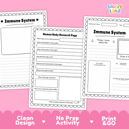 Immune System Human Body Research Page and Worksheets