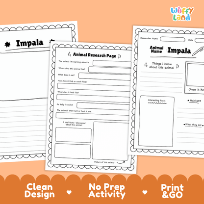 Impala Animal Research Page Worksheets