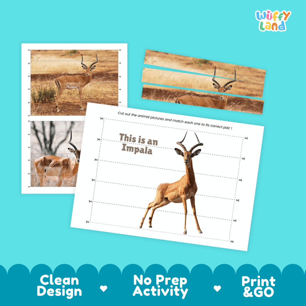 Impala Cut and Match Activity Worksheets | Safari Animal Puzzle Printables