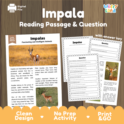 Impala Reading Passage and Comprehension Questions Worksheets