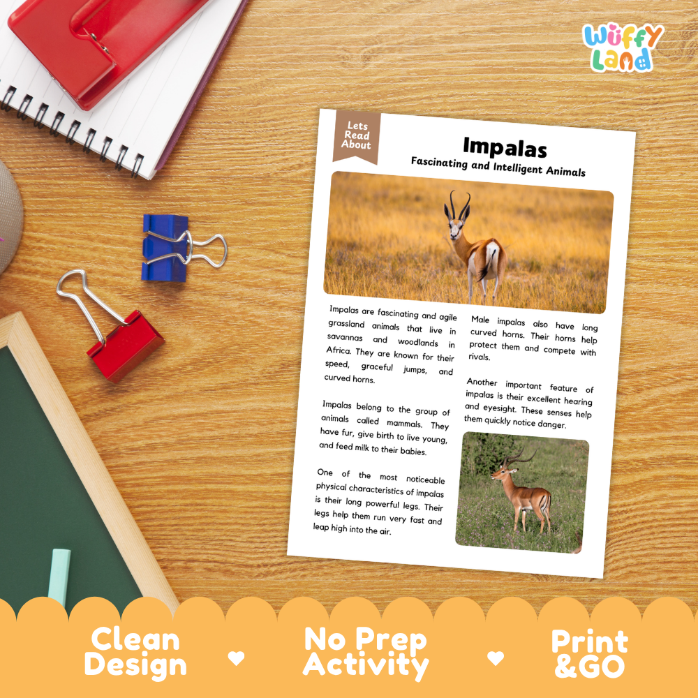 Impala Reading Passage and Comprehension Questions Worksheets