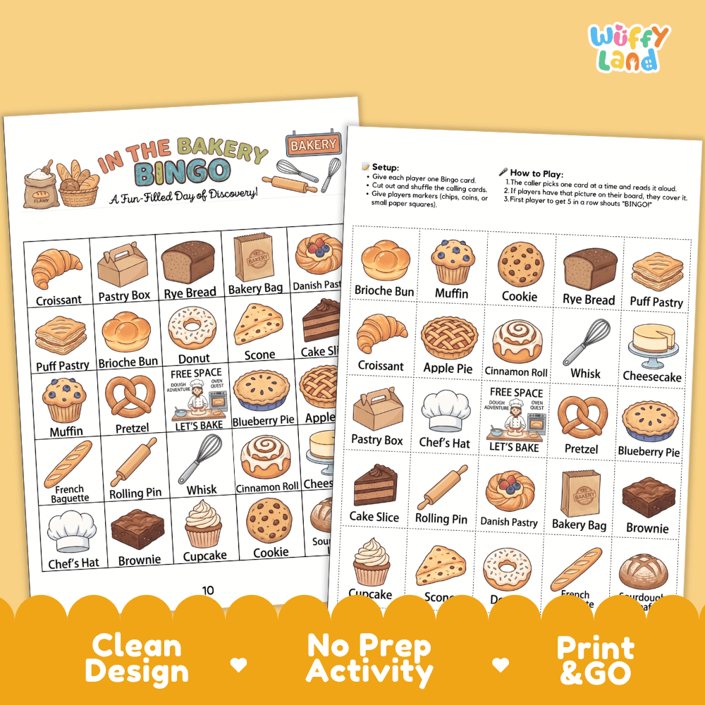 In The Bakery Bingo Games Printable Community Helpers and Food Activities