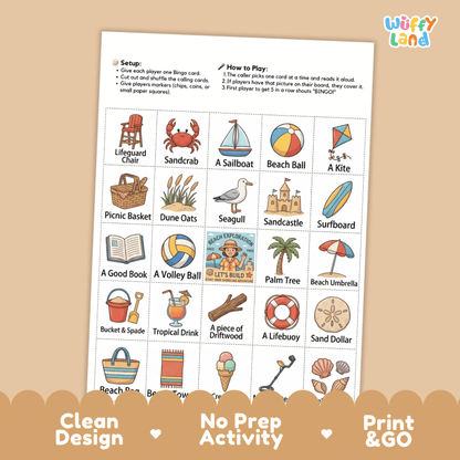 In The Beach Bingo Games Printable Summer Activities