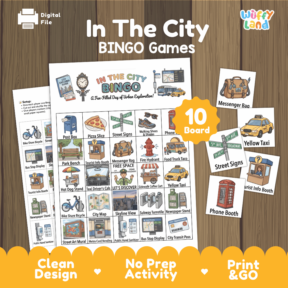 In The City Bingo Games Printable Urban Life and Community Activities