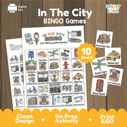 In The City Bingo Games Printable Urban Life and Community Activities