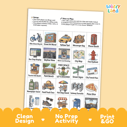 In The City Bingo Games Printable Urban Life and Community Activities