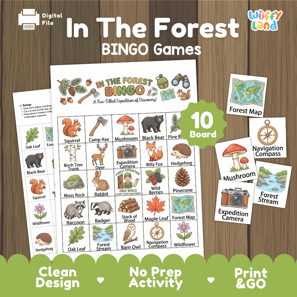 In The Forest BINGO Games Printable Woodland Habitat Activity Cards