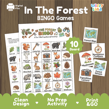 In The Forest BINGO Games Printable Woodland Habitat Activity Cards
