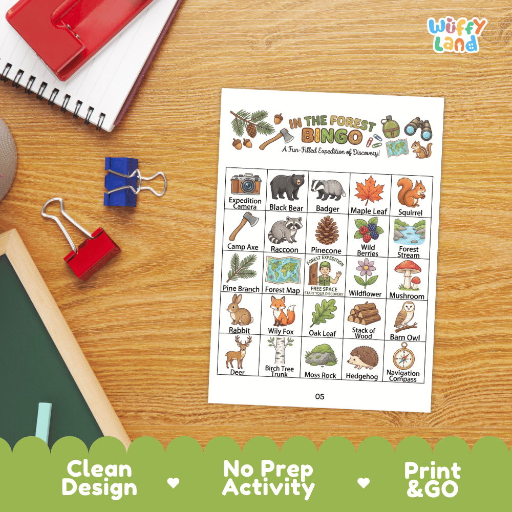In The Forest BINGO Games Printable Woodland Habitat Activity Cards