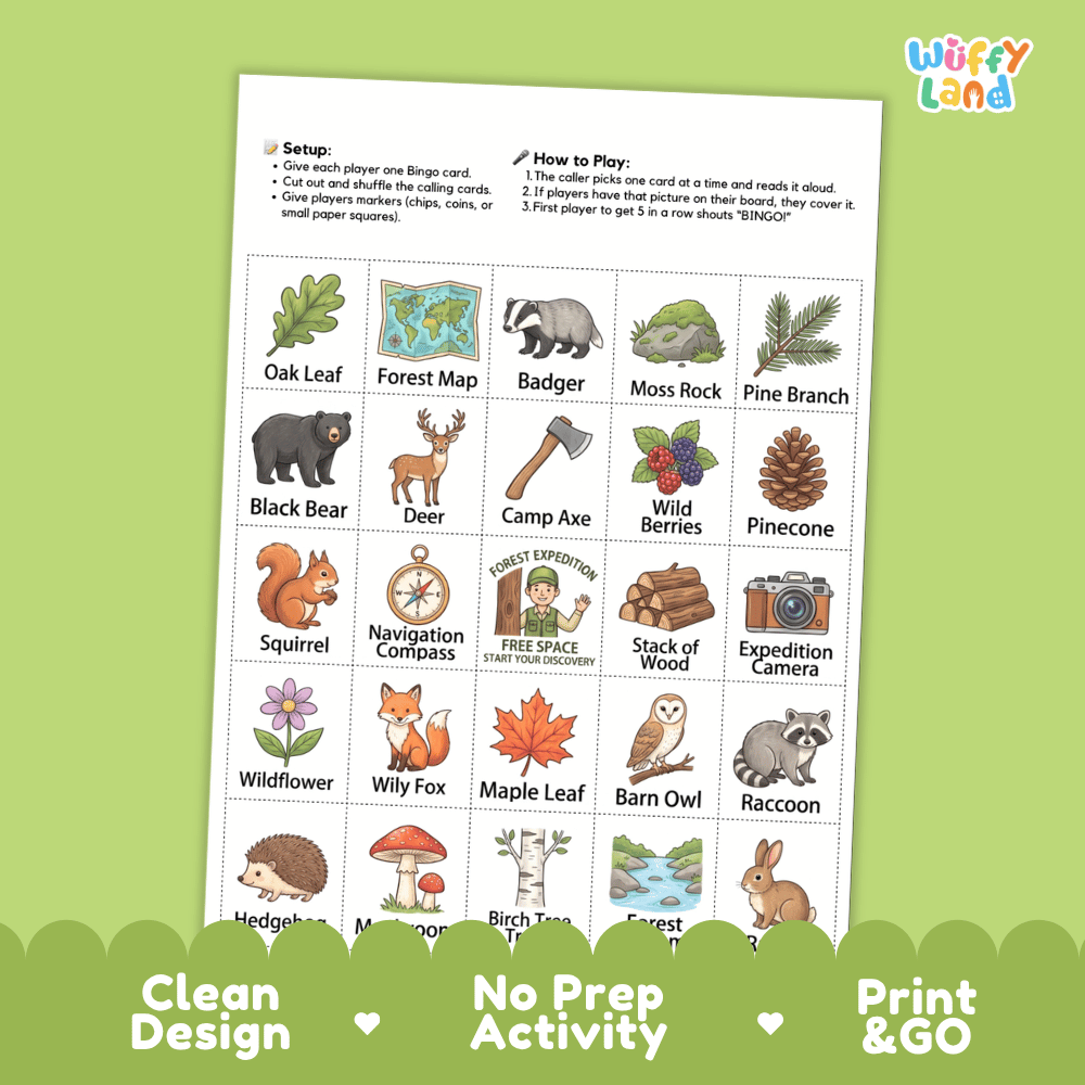 In The Forest BINGO Games Printable Woodland Habitat Activity Cards