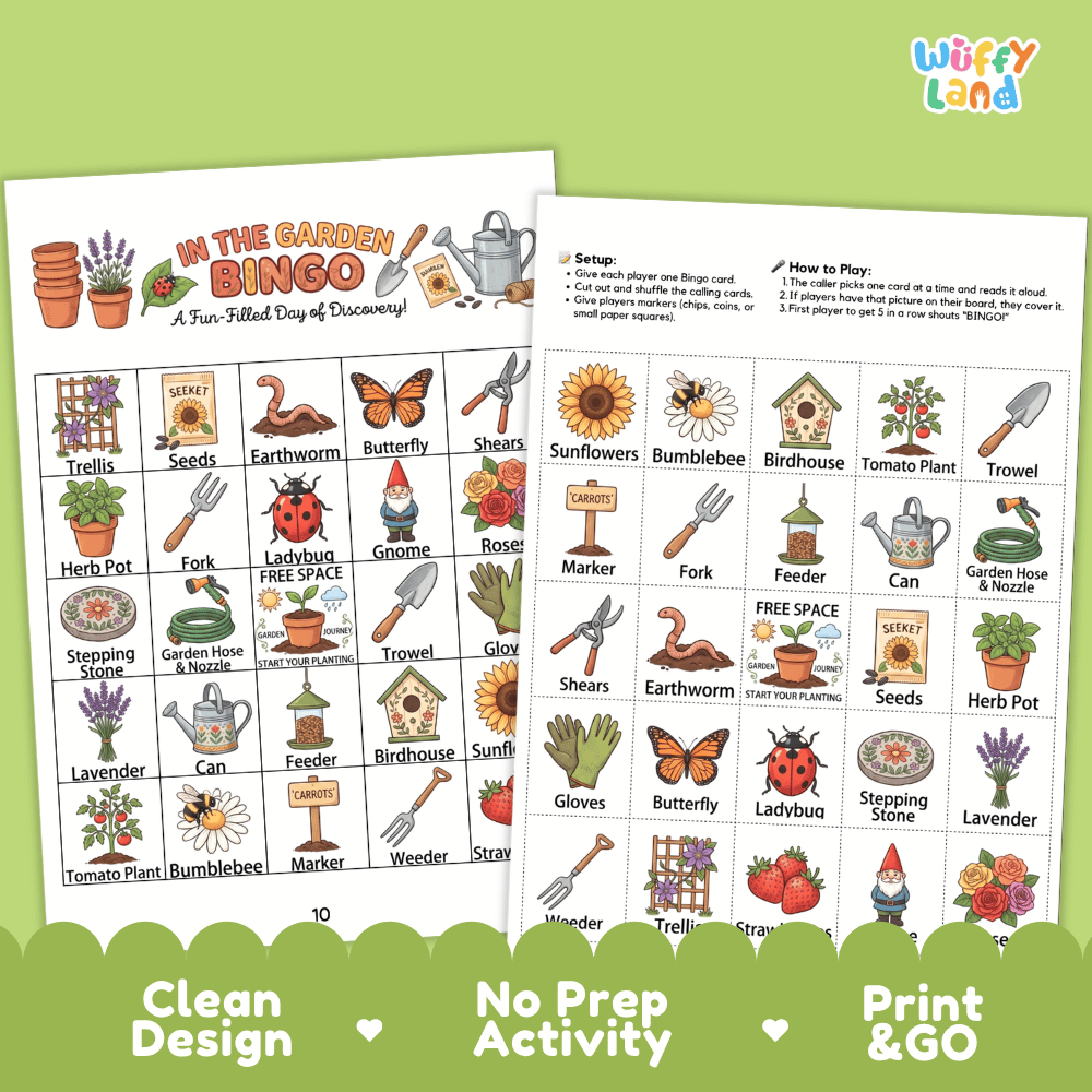 In The Garden BINGO Games Printable Nature Science Activity Cards