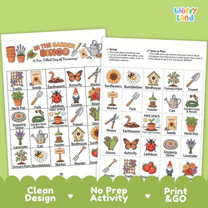 In The Garden BINGO Games Printable Nature Science Activity Cards