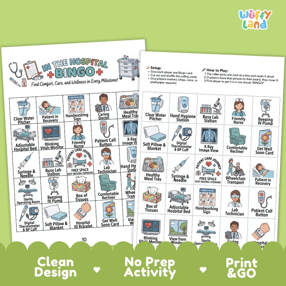 In The Hospital BINGO Games Printable Community Helpers Activity Cards