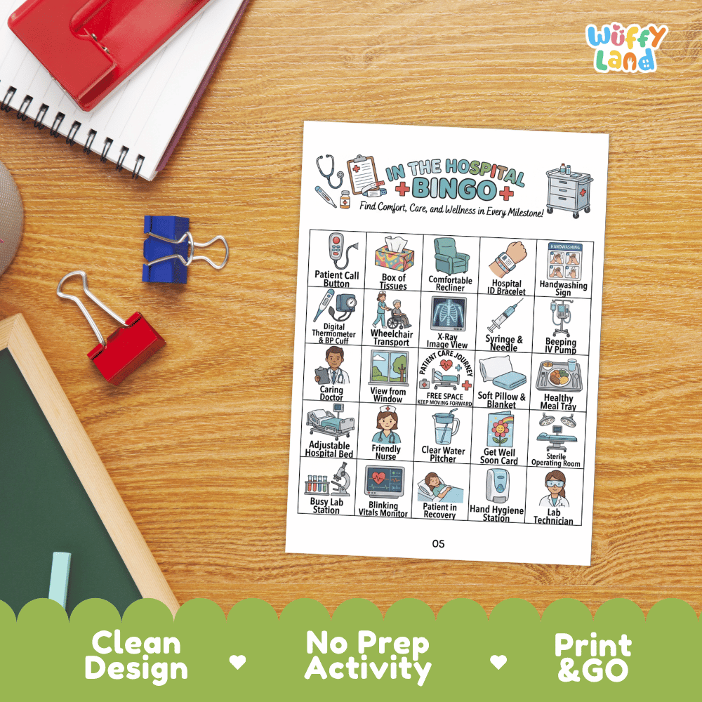 In The Hospital BINGO Games Printable Community Helpers Activity Cards