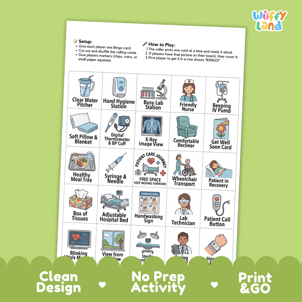 In The Hospital BINGO Games Printable Community Helpers Activity Cards