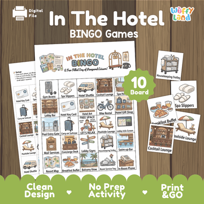 In The Hotel BINGO Games Printable Travel and Hospitality Activity Cards