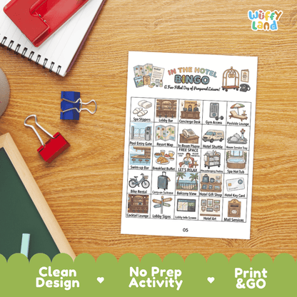 In The Hotel BINGO Games Printable Travel and Hospitality Activity Cards