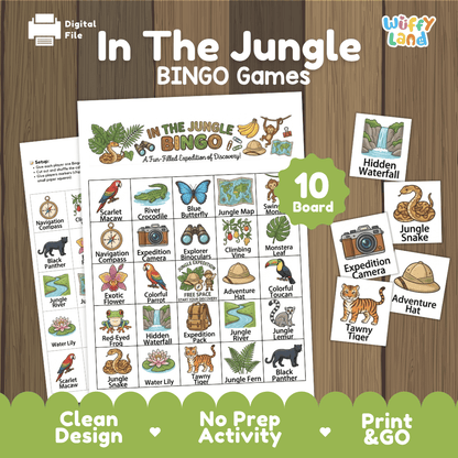 In The Jungle BINGO Games Printable Rainforest Animals Activity Cards