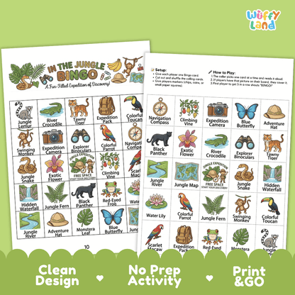 In The Jungle BINGO Games Printable Rainforest Animals Activity Cards