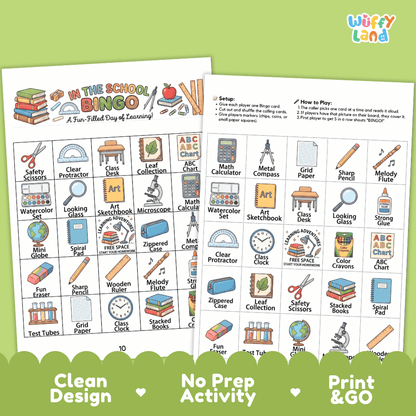 In The School BINGO Games Printable Classroom Supplies Activity Cards