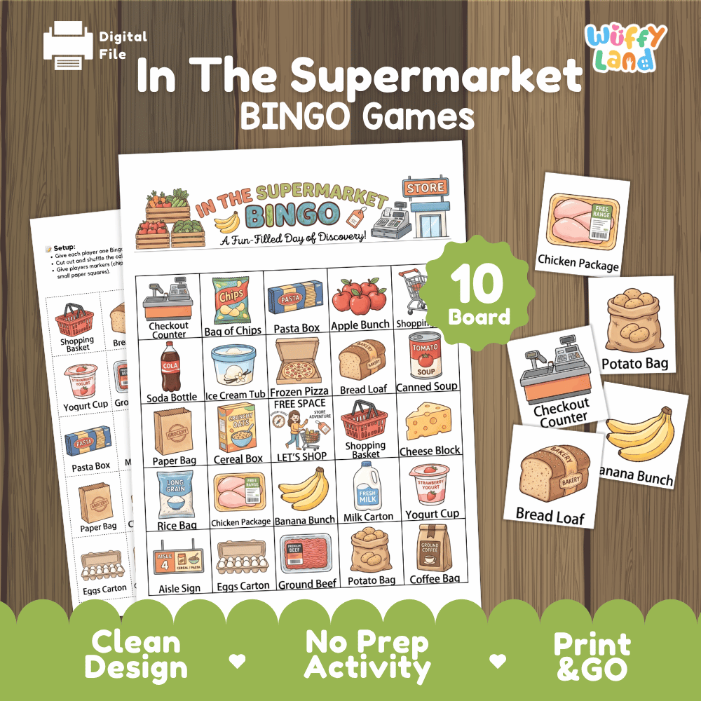 In The Supermarket BINGO Games Printable Grocery Store Activity Cards