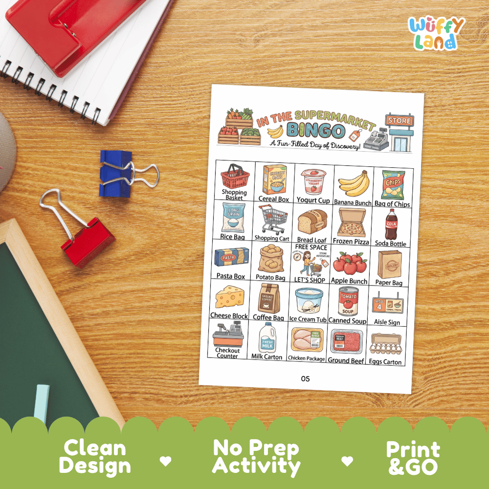 In The Supermarket BINGO Games Printable Grocery Store Activity Cards