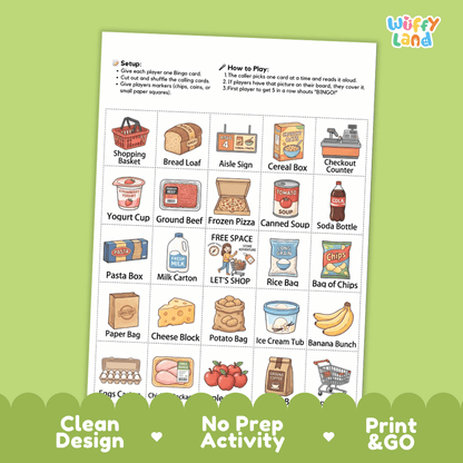 In The Supermarket BINGO Games Printable Grocery Store Activity Cards
