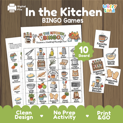 In the Kitchen BINGO Games Printable Cooking Tools Activity Cards