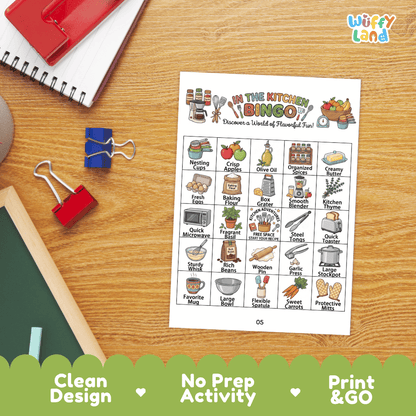 In the Kitchen BINGO Games Printable Cooking Tools Activity Cards