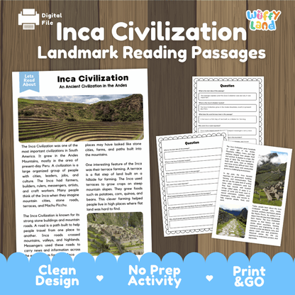 Inca Civilization landmark reading passages educational study unit featuring nonfiction reading worksheets and authentic Andean terrace farming photography