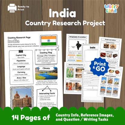 INDIA Country Research Project | Asia Printable Geography Worksheets