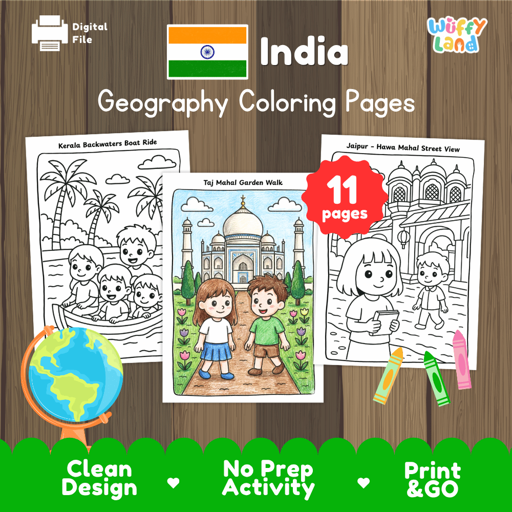 India Geography Coloring Pages - 11 Pages - World Geography No Prep Activity