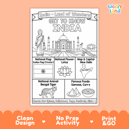 India Geography Coloring Poster and Fact Sheet Printables
