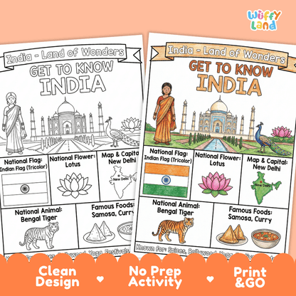 India Geography Coloring Poster and Fact Sheet Printables