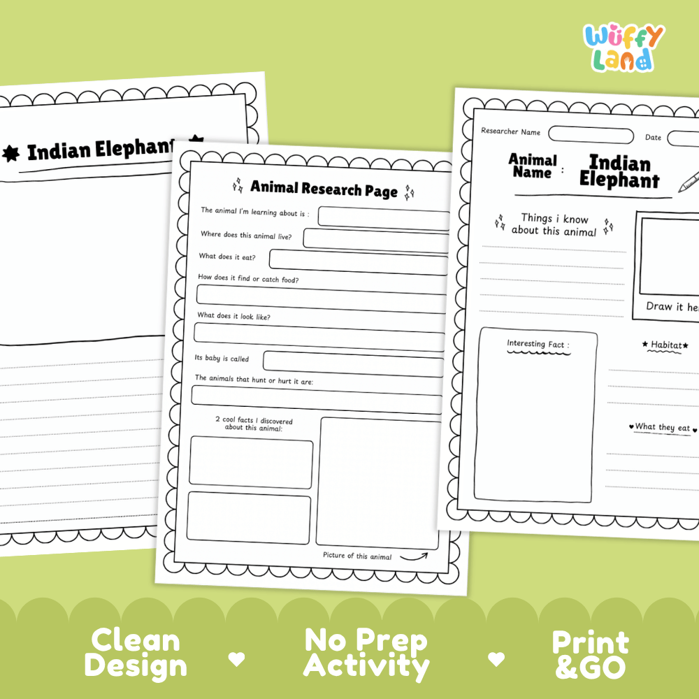 Indian Elephant Animal Research Page Worksheets and Fact Sheet Activity
