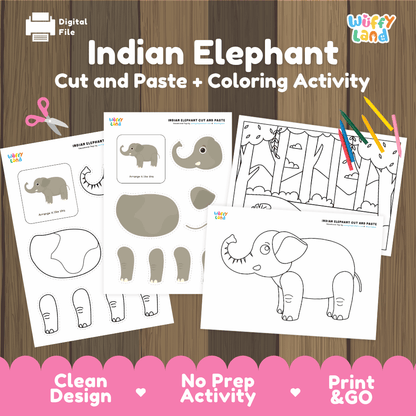 Indian Elephant Cut and Paste Worksheets