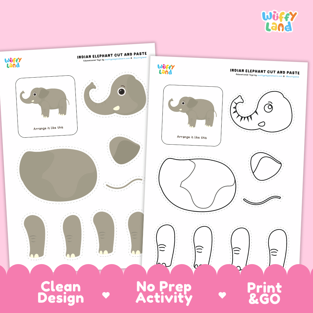 Indian Elephant Cut and Paste Worksheets