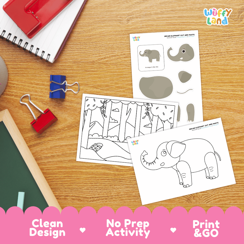 Indian Elephant Cut and Paste Worksheets