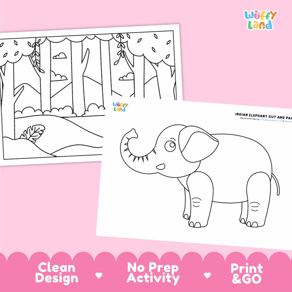 Indian Elephant Cut and Paste Worksheets