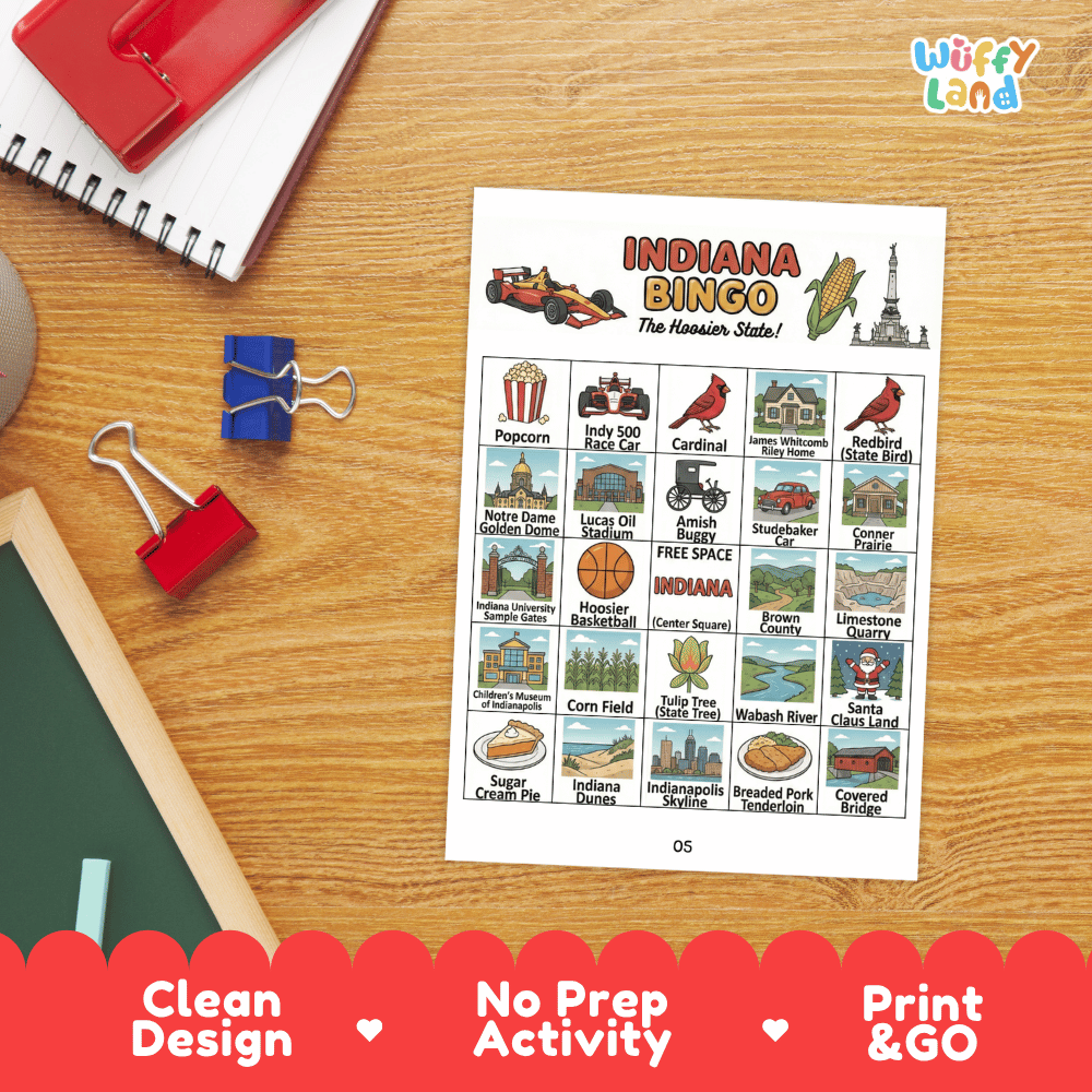 Indiana Geography BINGO Games Printable Activity Boards