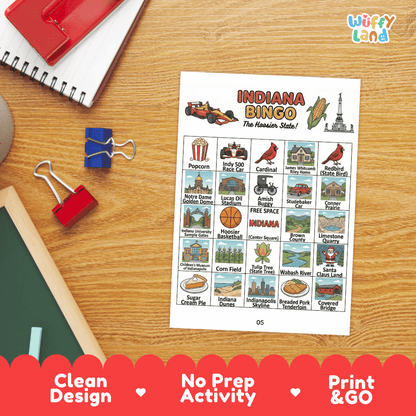 Indiana Geography BINGO Games Printable Activity Boards