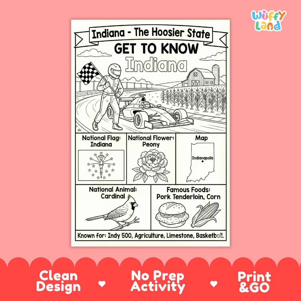 Indiana Geography Coloring Poster Worksheets