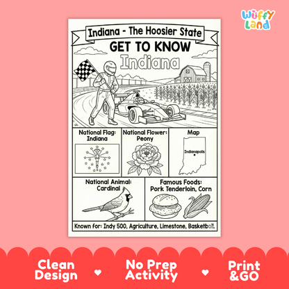 Indiana Geography Coloring Poster Worksheets