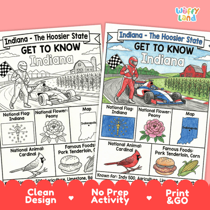 Indiana Geography Coloring Poster Worksheets