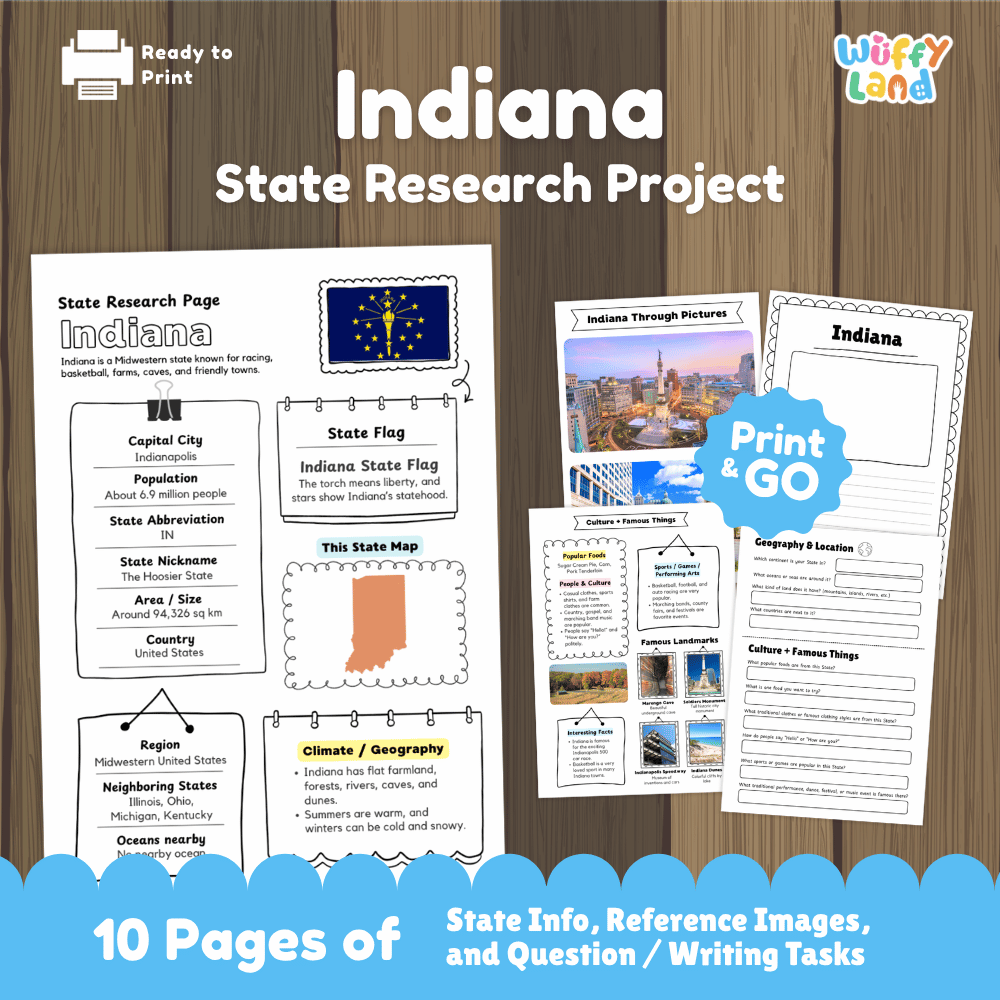 Indiana State Research Project Worksheets and Activity Pages