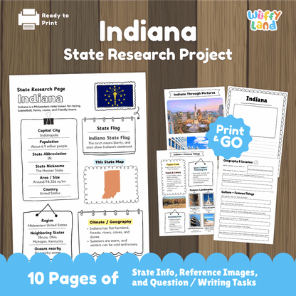 Indiana State Research Project Worksheets and Activity Pages