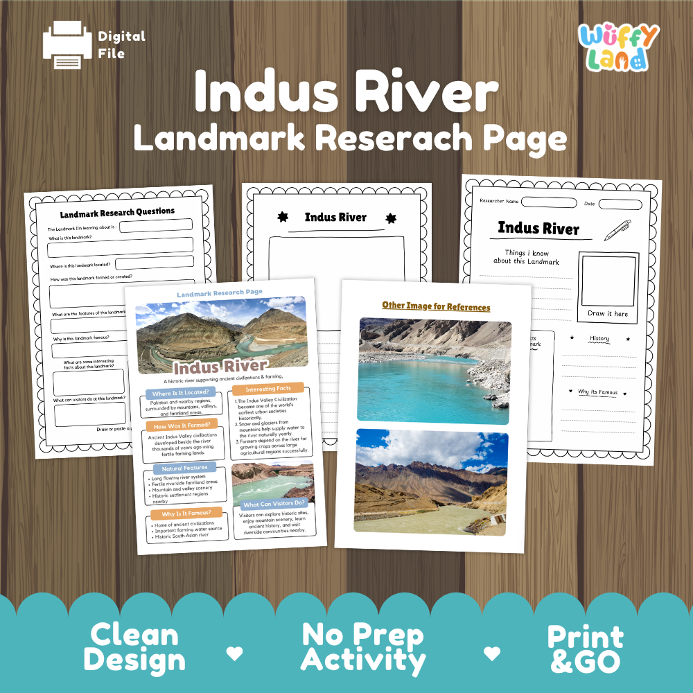 Indus River Landmark Research Page Worksheets and Fact Sheet