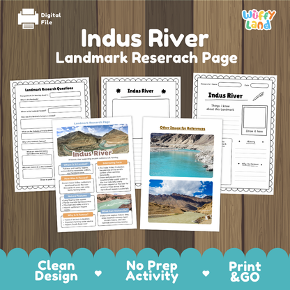 Indus River Landmark Research Page Worksheets and Fact Sheet