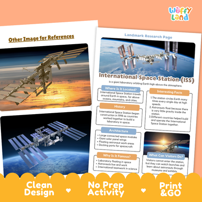 International Space Station ISS Landmark Research Project Worksheets and Fact Page Activity