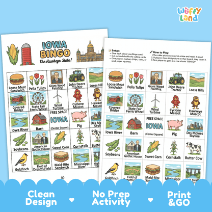 Iowa Geography BINGO Games Printable Activity Boards